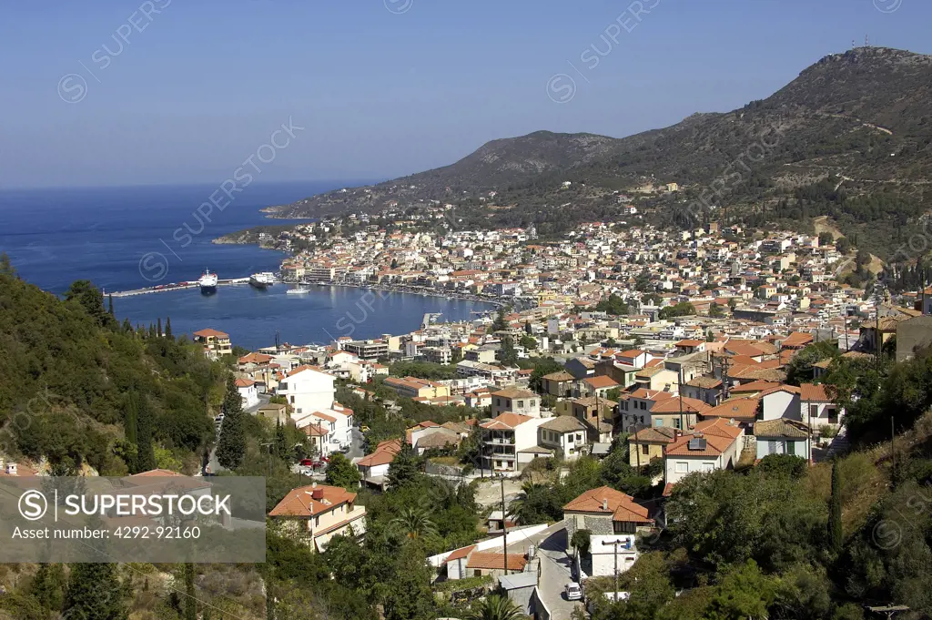 Greece, Samos Vathi harbor and capital city