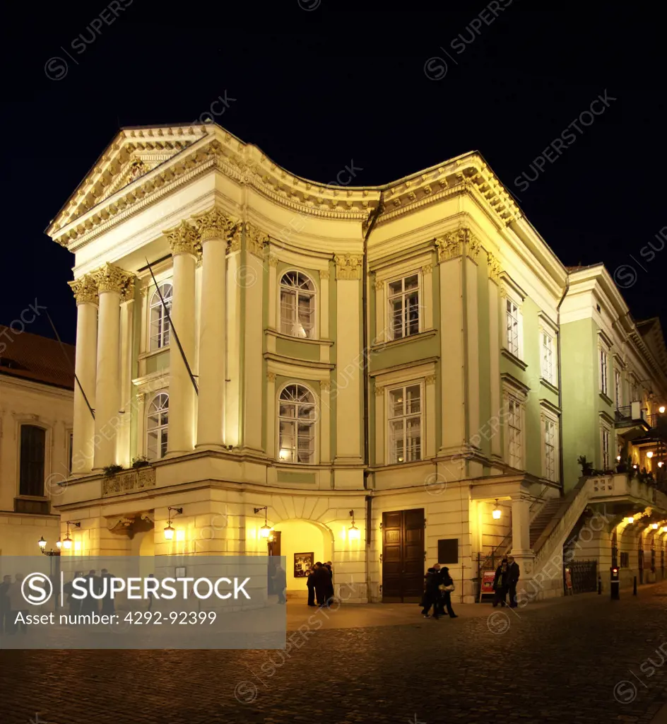 Czech Republic, Prague, the Mozart theatre at night