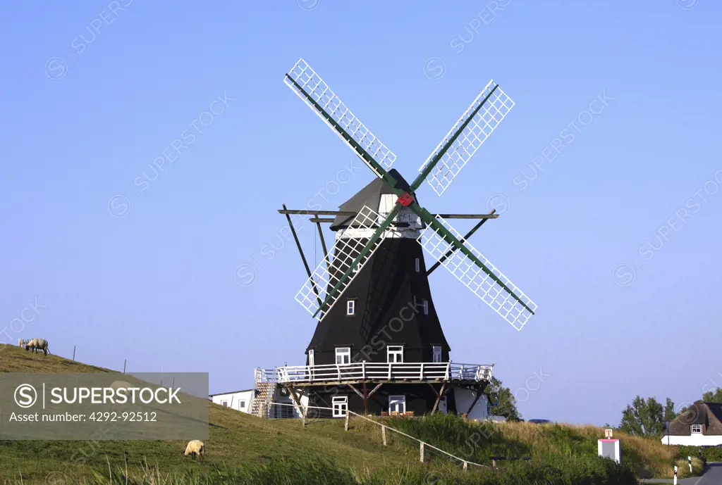 Germany, Schleswig-Holstein, Nordfriesland, Pellworm island, windmill
