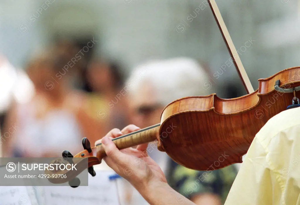 Close-up of a Violinist Playing a Violin.