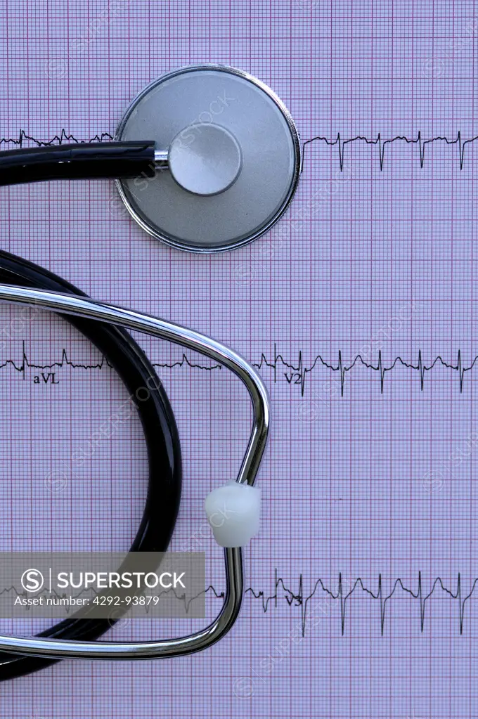 Stethoscope on Electrocardiogram Read-out, Close-up
