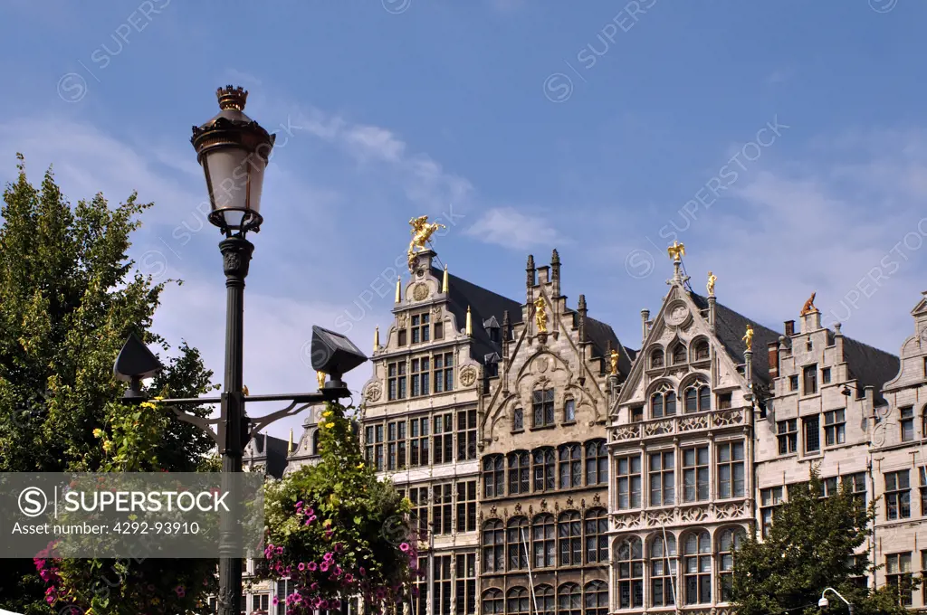 Belgium, Flanders, Antwerp, Grote Markt, Restored Guildhouses