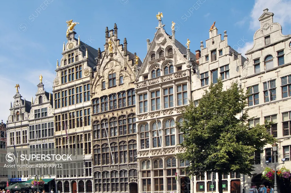 Belgium, Flanders, Antwerp, Grote Markt, Restored Guildhouses