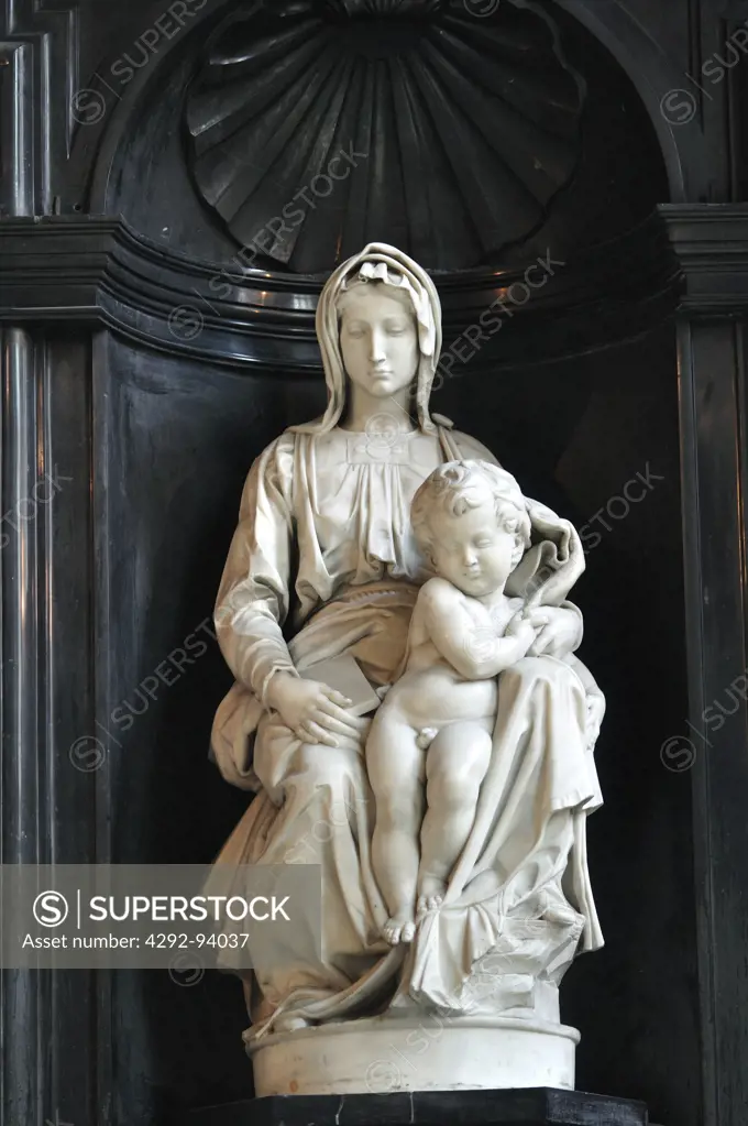 Belgium, Flanders, Bruges, Church of our Lady, Sculpture, Saint Mary with infant Jesus, Michelangelo Buonarotti