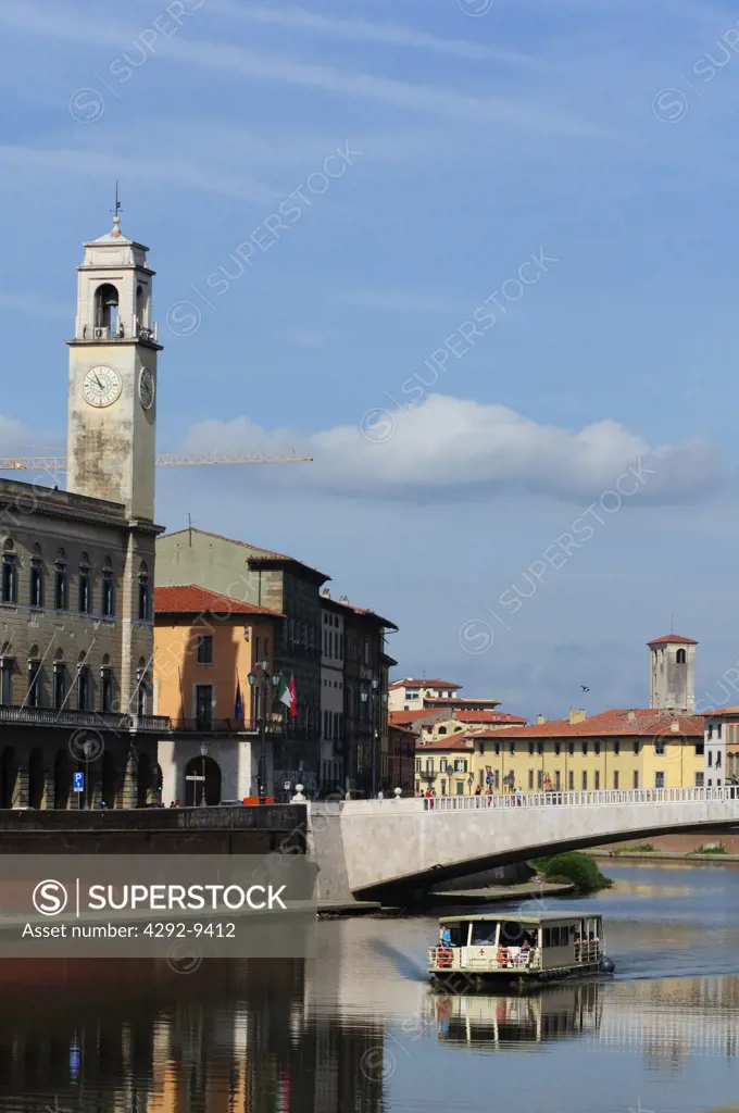 Italy, Tuscany, Pisa, Arno River, Boat