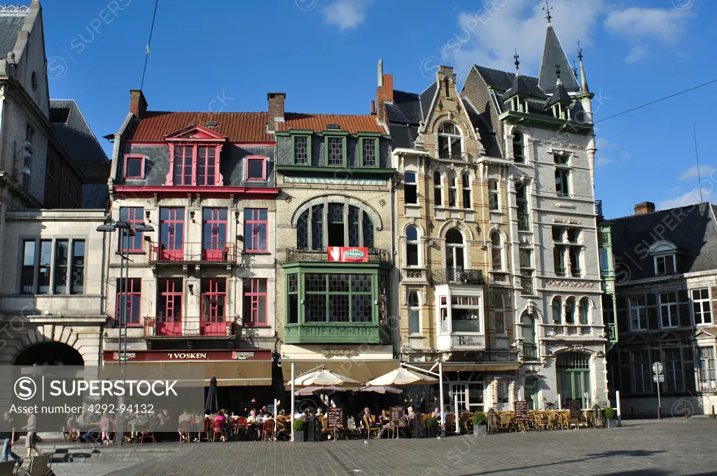 Belgium, Flanders, Ghent, Sint Baafsplein Square, Cafe