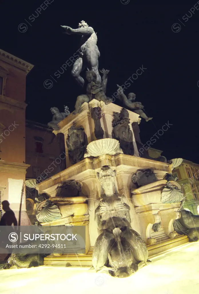 Italy, Emilia Romagna, Bologna, Neptune fountain detail in Piazza Maggiore