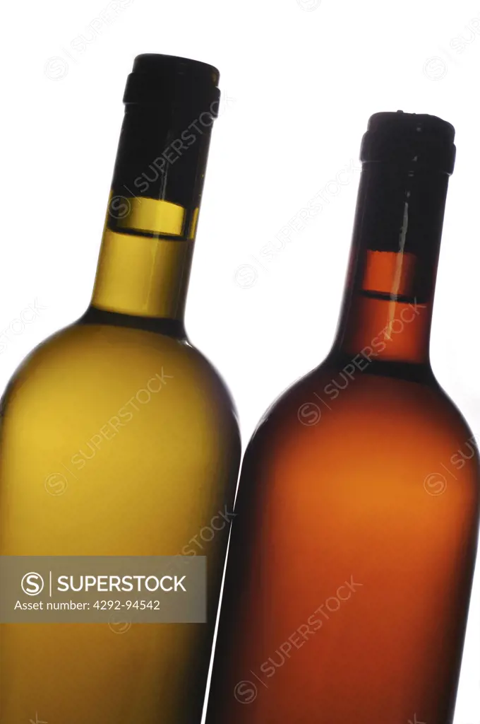 White and Red Wine Bottles, Close up