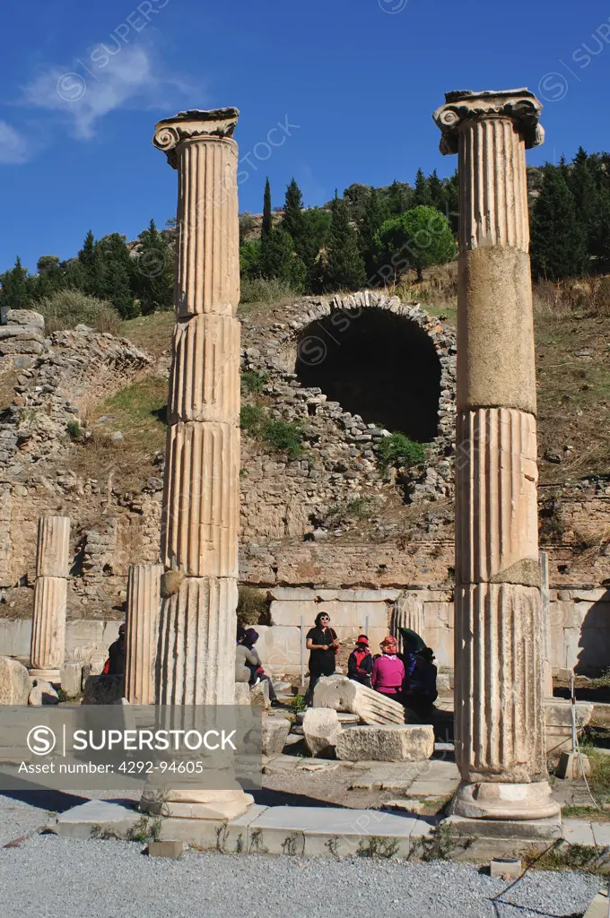 Turkey, Kusadasi, Ephesus, Historic Roman ruins, Column