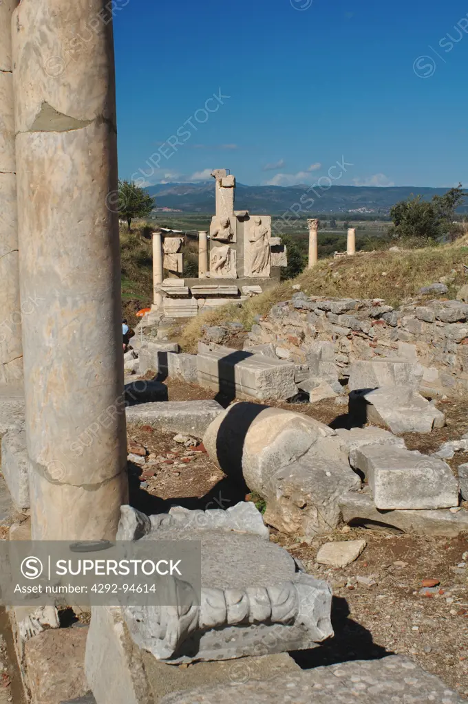 Turkey, Kusadasi, Ephesus, Historic Roman ruins, Column