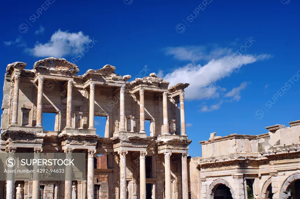 Turkey, Kusadasi, Ephesus, the Library of Celsus built between 117 and 120 AD for Jullius Celsus Polemaeanus by his son as monumental tomb