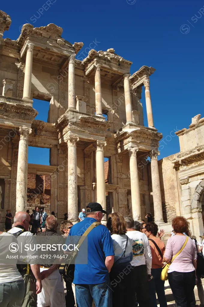 Turkey, Kusadasi, Ephesus, the Library of Celsus built between 117 and 120 AD for Jullius Celsus Polemaeanus by his son as monumental tomb
