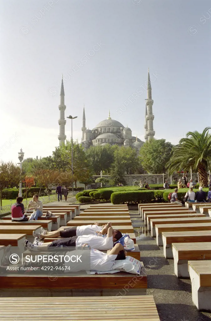 Turkey, Istanbul, Sultan Ahmet Camii, Sultanahmet Park background Blue Mosque