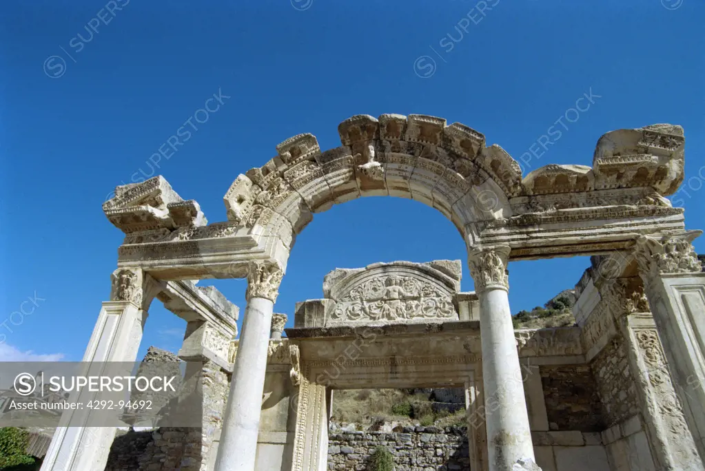 Turkey, Kusadasi, Ephesus, Ruins of the Temple of Hadrian