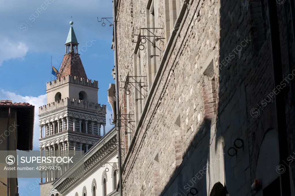 Italy, Tuscany, Pistoia, Piazza Duomo, Detail Belfry San Zeno Cathedral