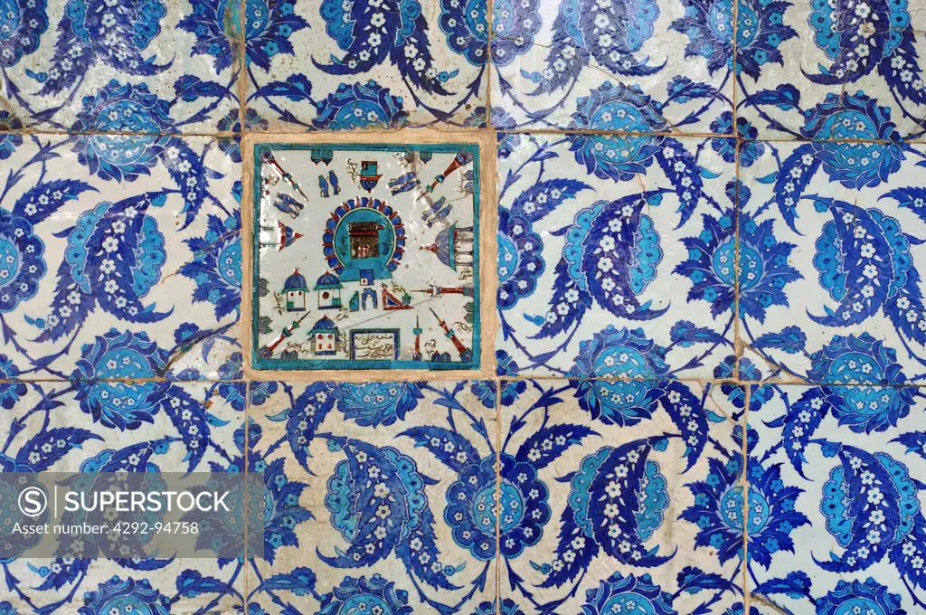 Turkey, Istanbul, Rustem Pasha Mosque, Decorative tiles