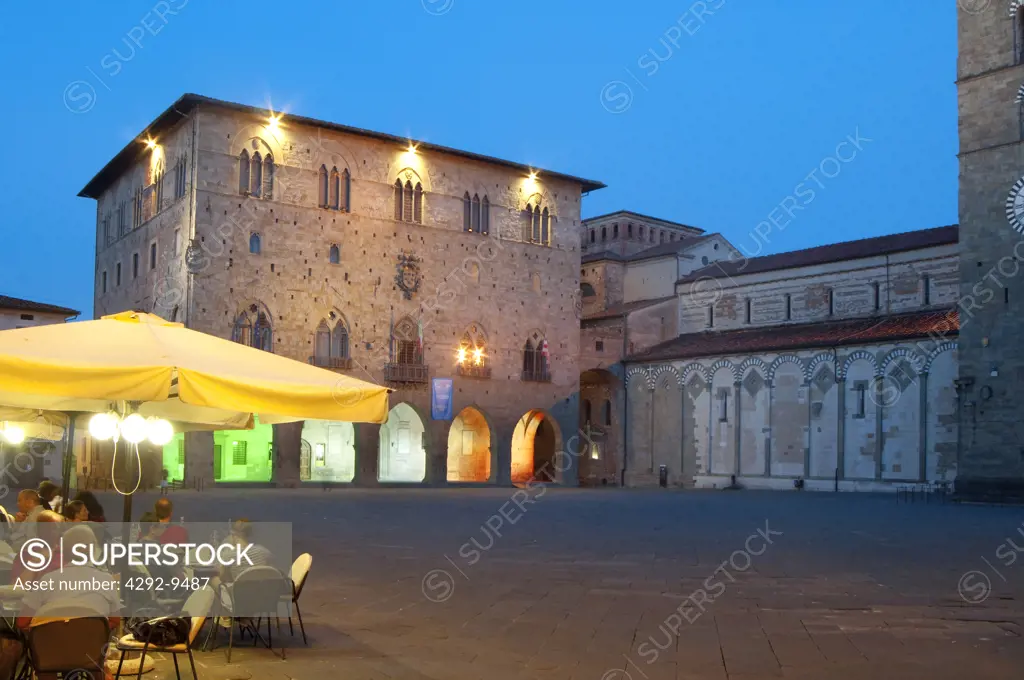 Italy, Tuscany, Pistoia, Piazza Duomo Square, Fabroni Palace, City Hall at Night