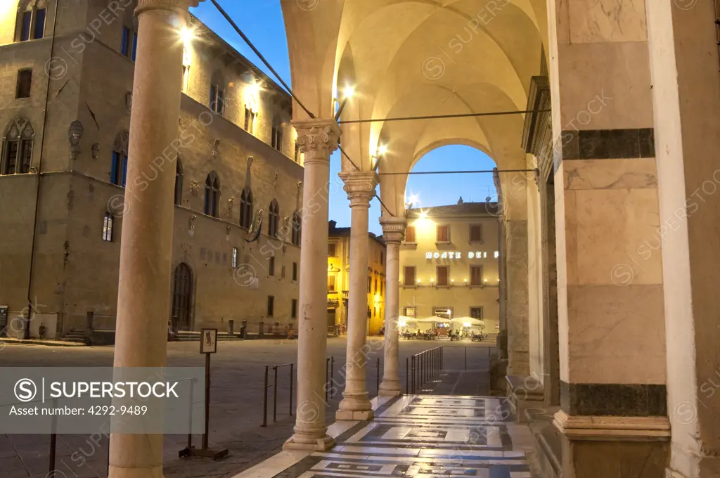 Italy, Tuscany, Pistoia, San Zeno Cathedral, Arcade at Dusk