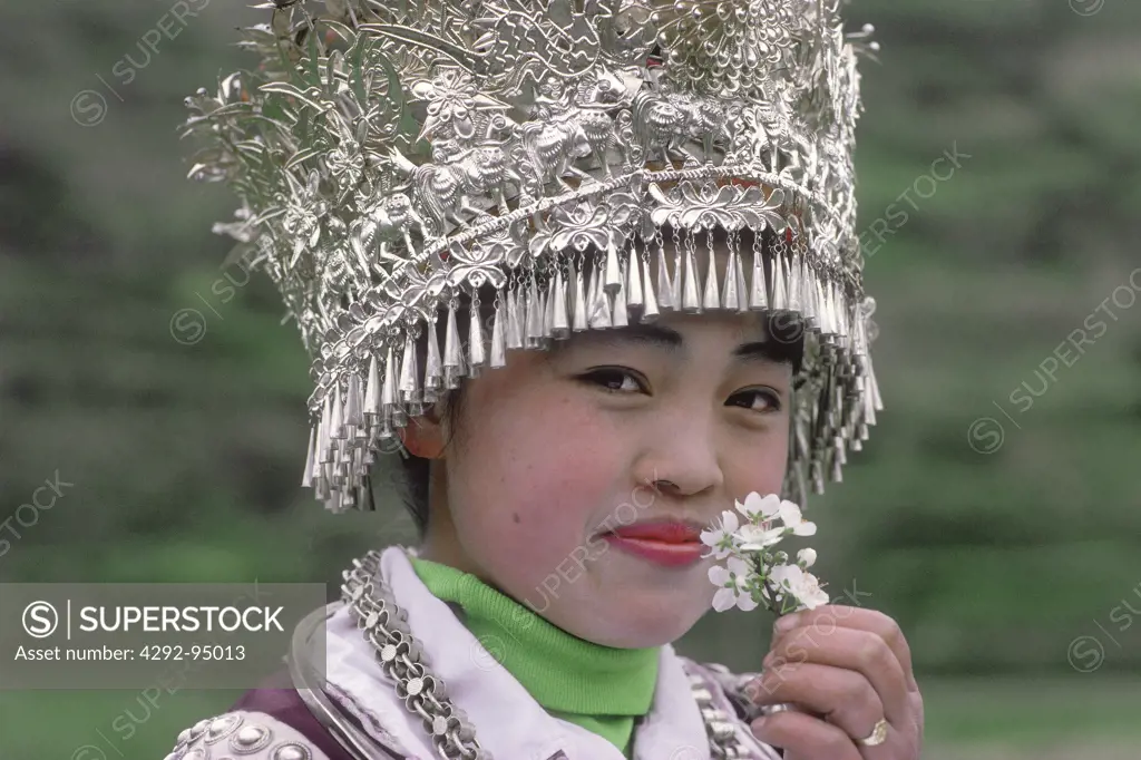 China, Guizhou province, portrait of a Hmong woman