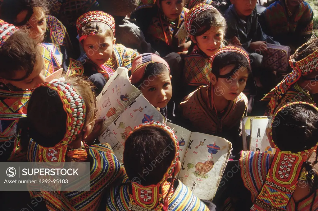 North Pakistan, Kalash children at school