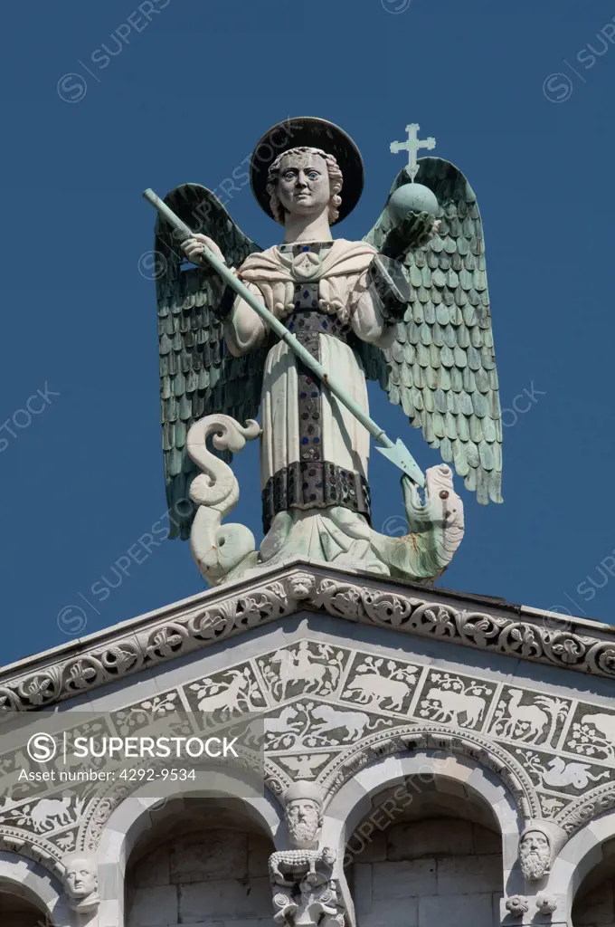 Italy, Tuscany, Lucca, San Michele in Foro Church, Detail Facade
