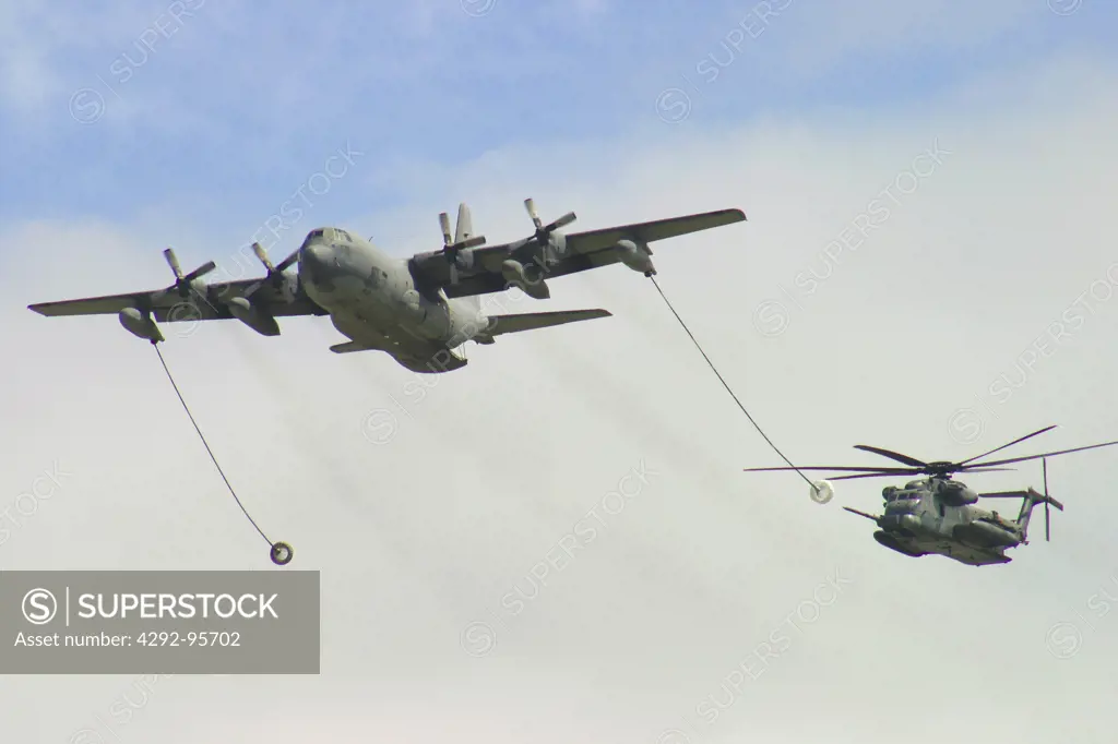 C-130J Hercules refueling CH-53 Super Stallion helicopter