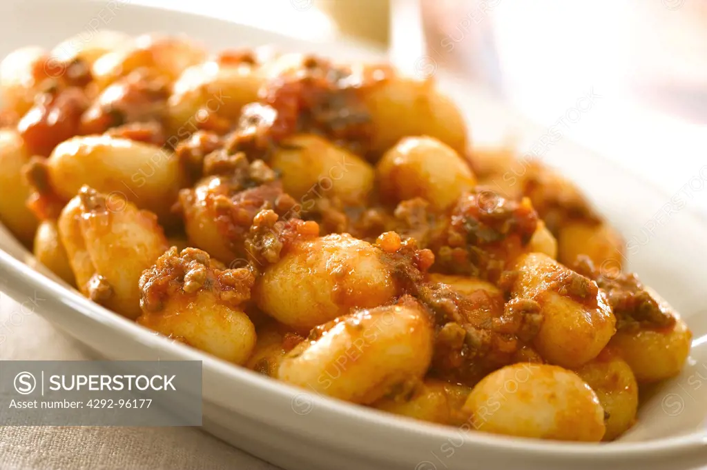 Pasta, gnocchi of potatoes with ragu Bolognese