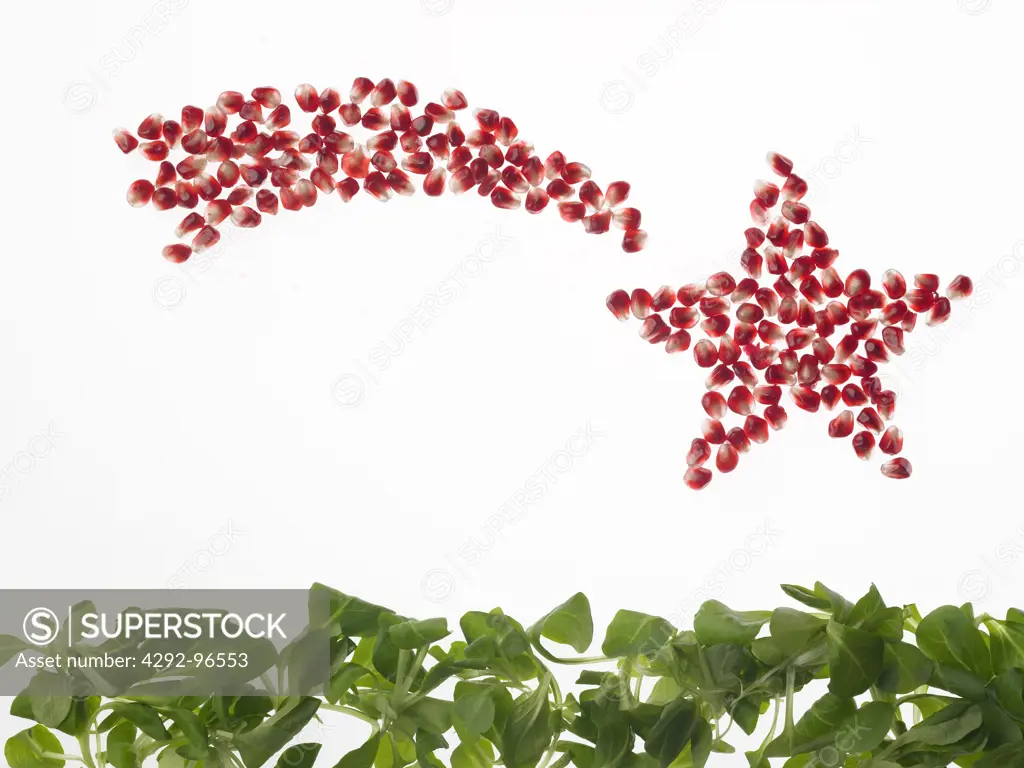 Pomegranate seeds representing a comet star