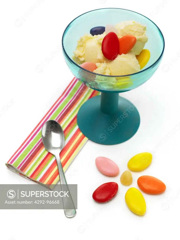 Bowl of ice cream with candies