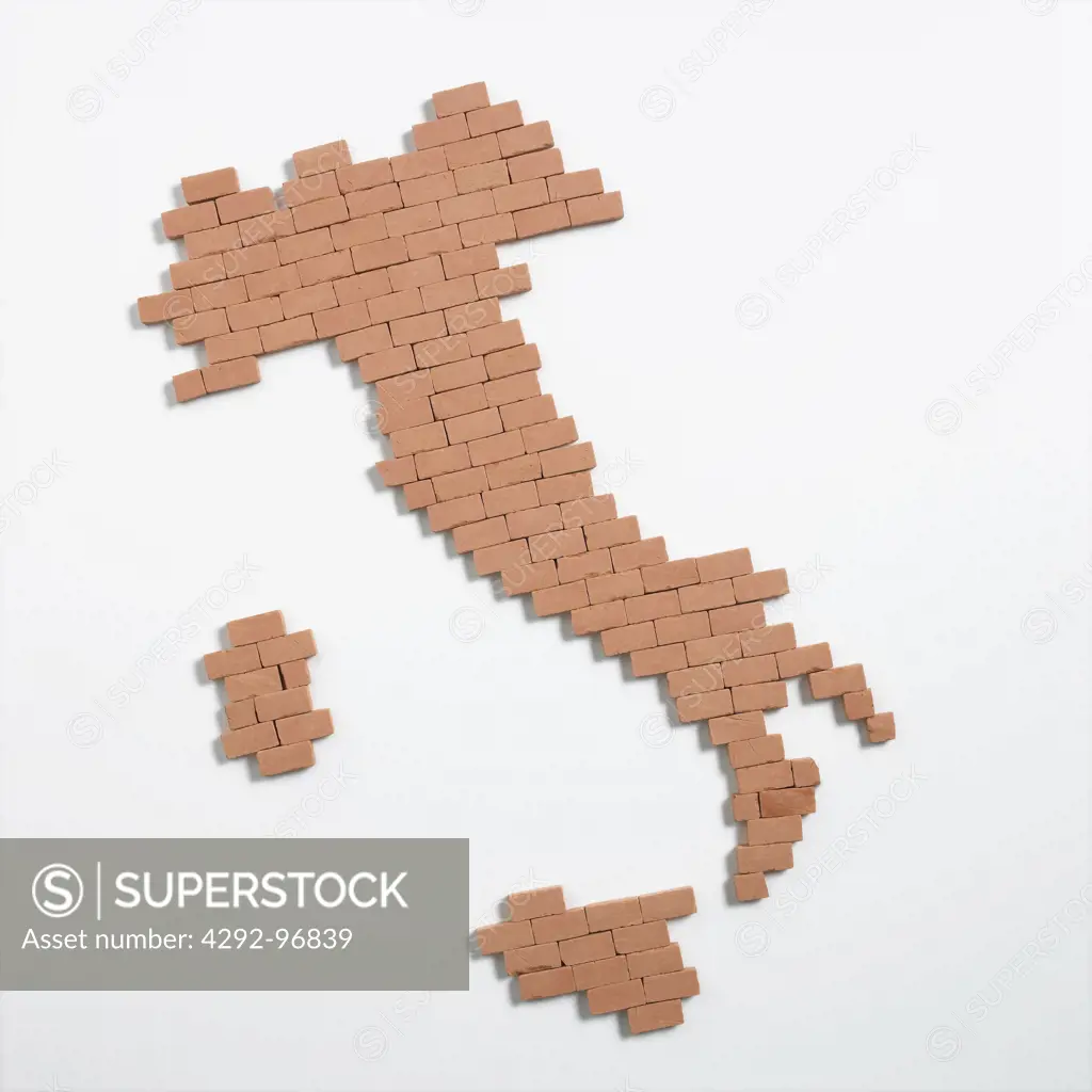 Italy map composed with bricks