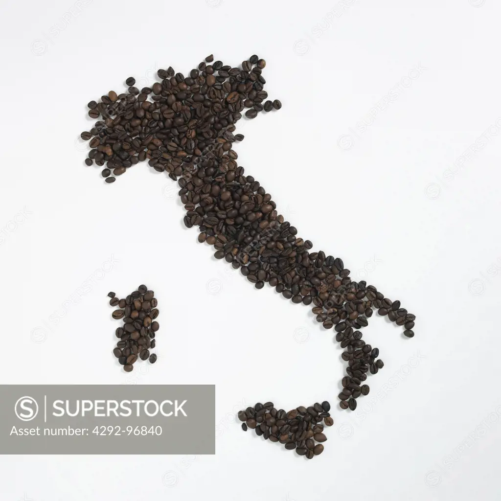 Italy map composed with coffee beans