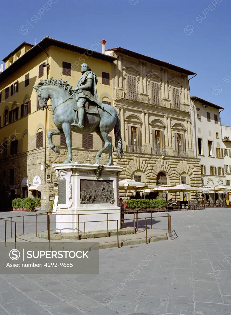 Italy, Tuscany, Florence, Piazza della Signoria, Statue of Grand Duke Cosimo I Made by Giambologna