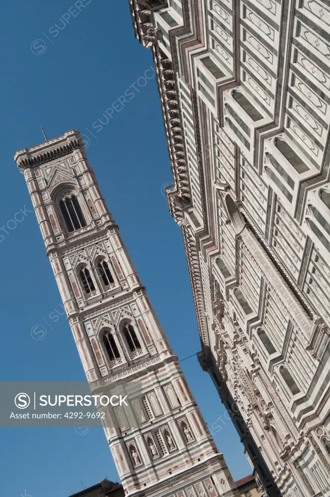 Italy, Tuscany, Florence, Detail of the Cathedral and Giotto Belfry