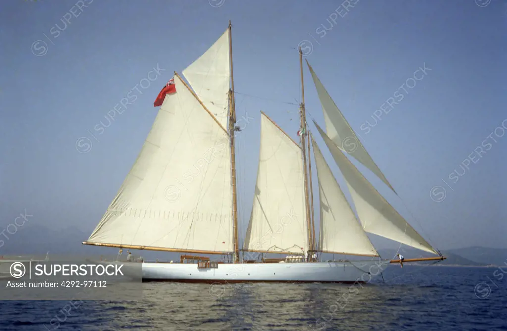 Italy, Sardinia, three masts ship sailing