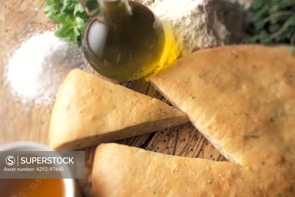 Italy, Liguria, typical focaccia bread