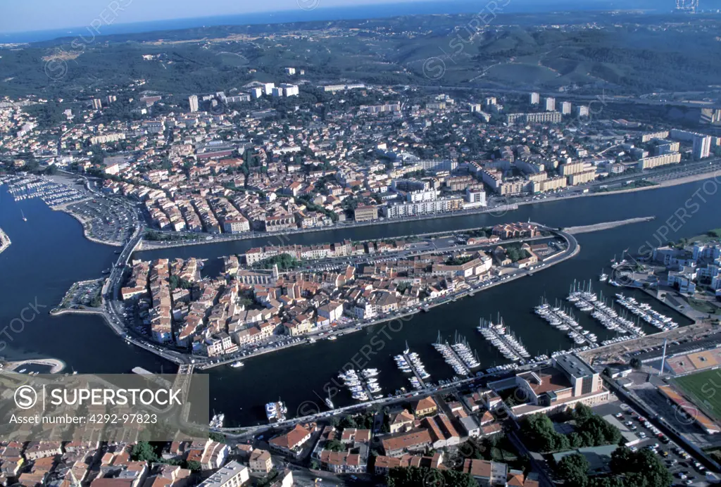 France, Provence, Marseilles, industrial area from the air