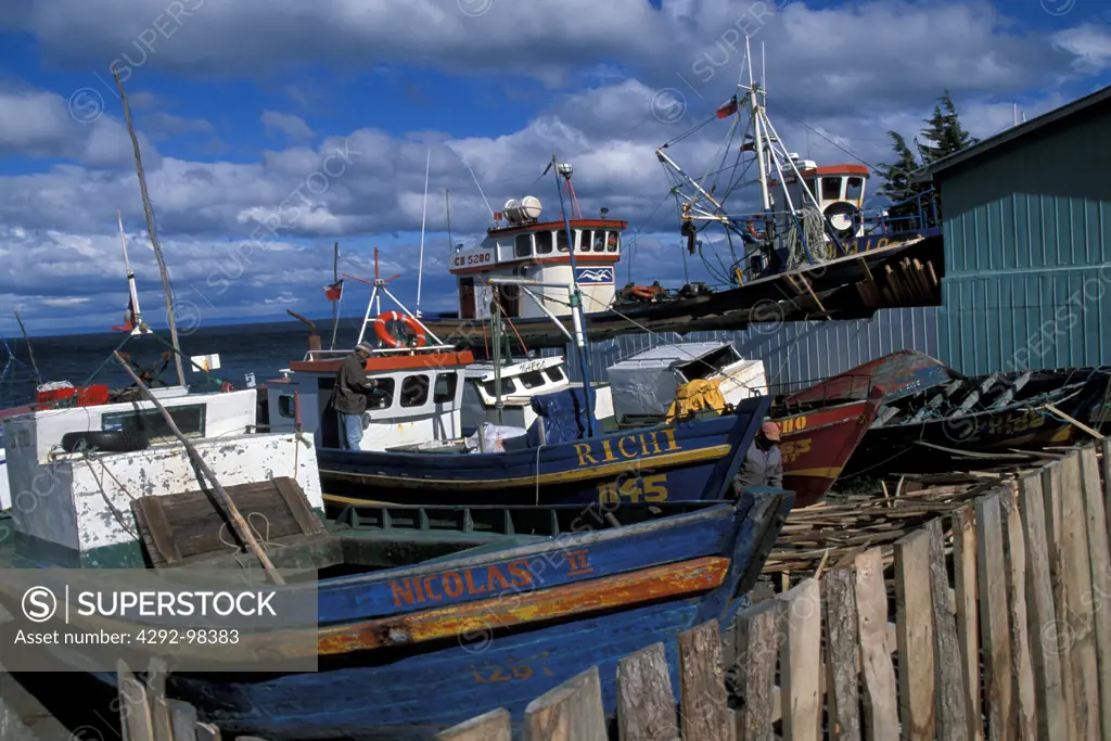 Chile, Chiloe Island, fishing boats
