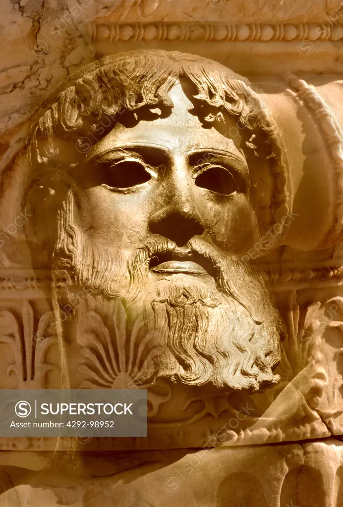 Poseidon statue on greek parthenon column, Athens, Greece