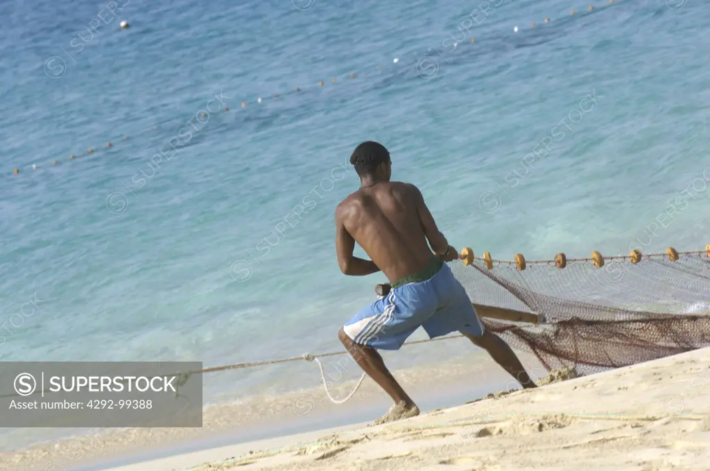 Cape Verde, Sal Island, fisherman on beach