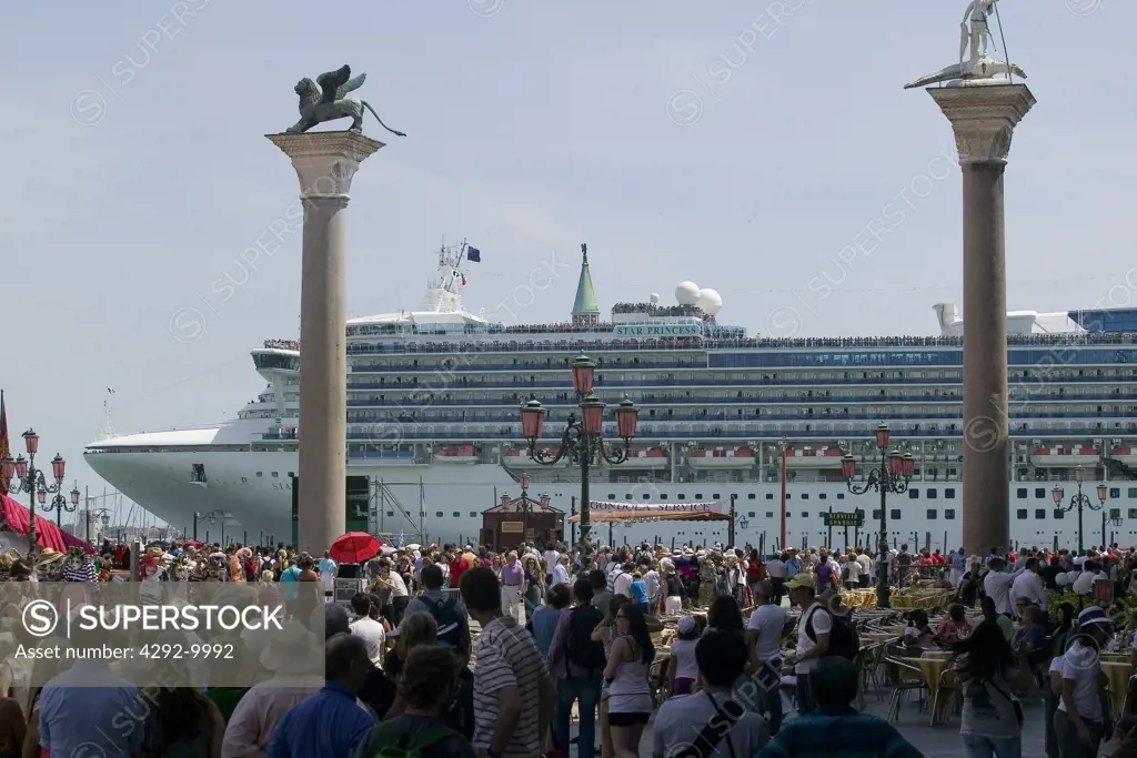 Italy, Veneto, Venice, St. Mark Square and Cruise Ship