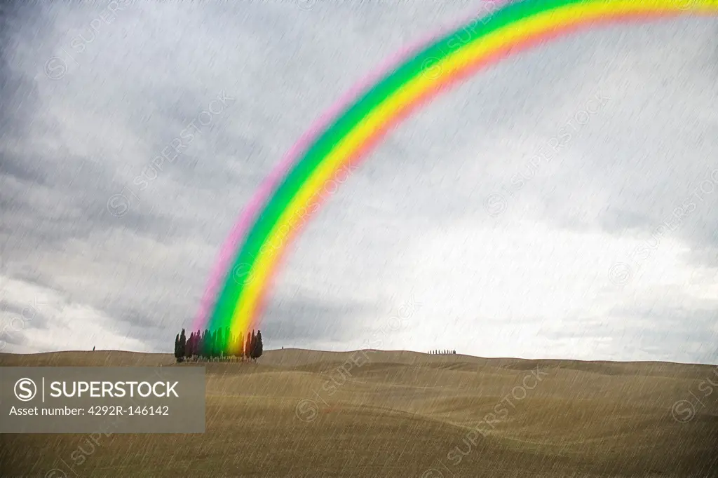 Italy, Tuscany,Val d'Orcia, San Quirico, artificial rainbow