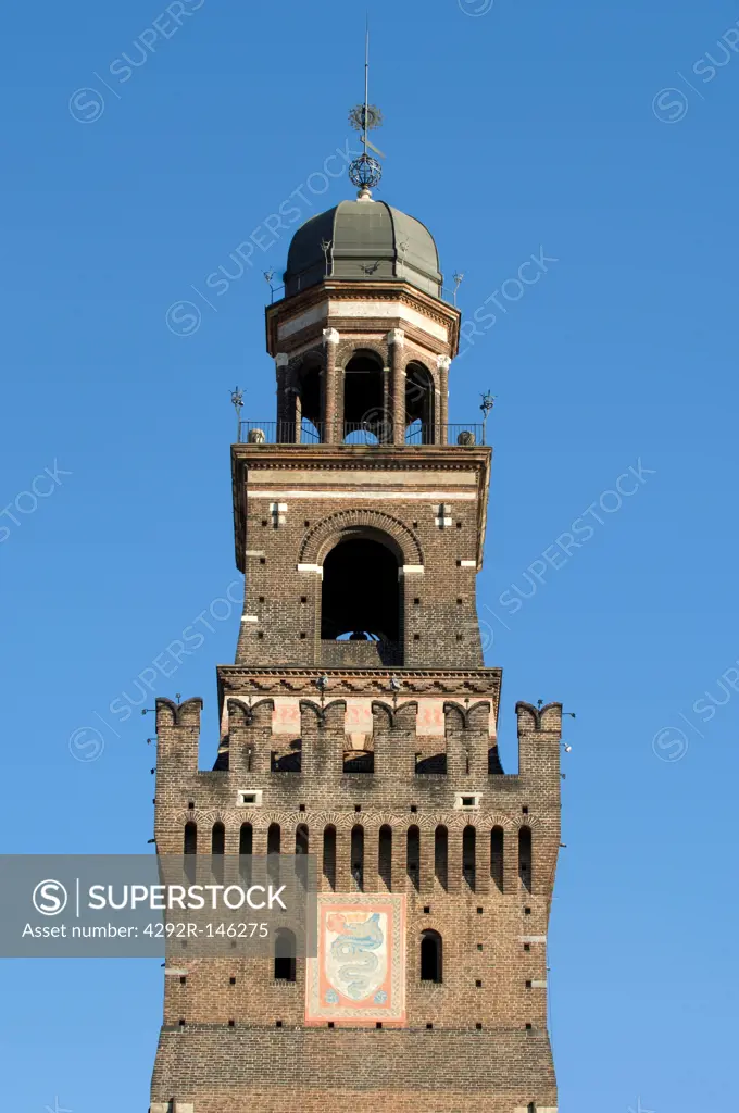 Italy, Lombardy, Milan, tower of the Sforzesco Castle