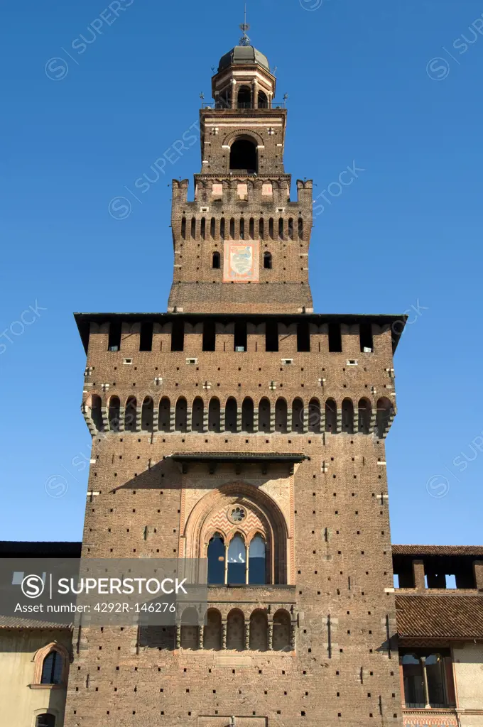 Italy, Lombardy, Milan, tower of the Sforzesco Castle