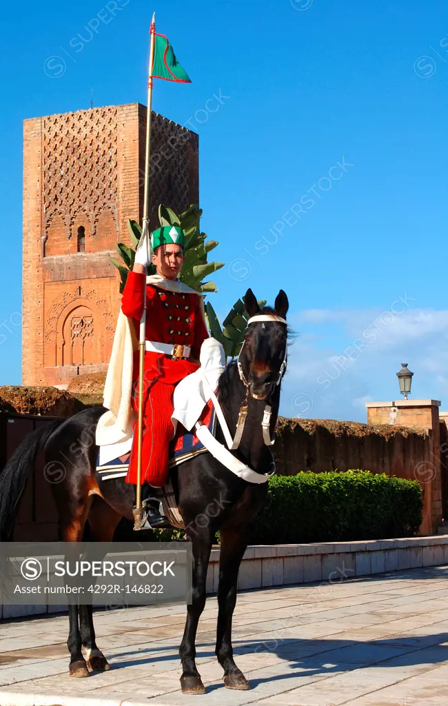 Morocco, Rabat, royal guard on horse