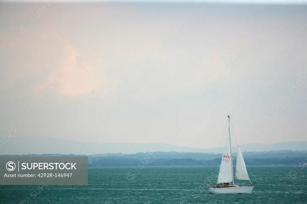 Italy, Umbria, Trasimeno Lake, sailboat