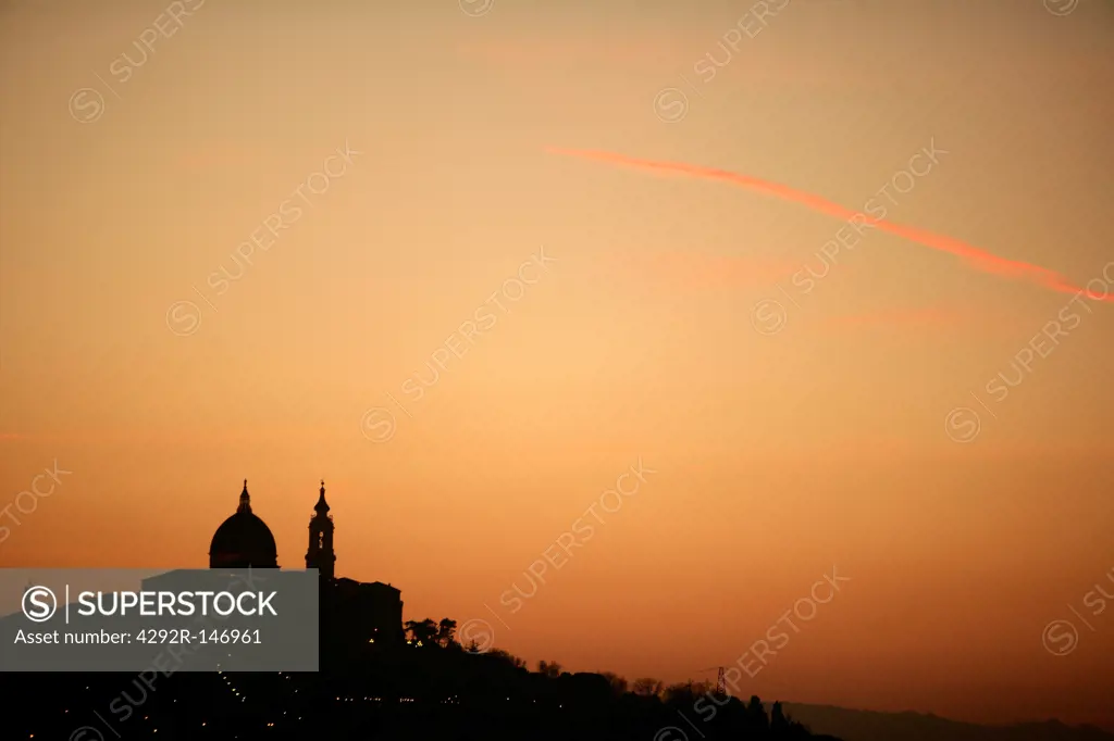 Italy, Marche, Loreto, cityscape at sunset