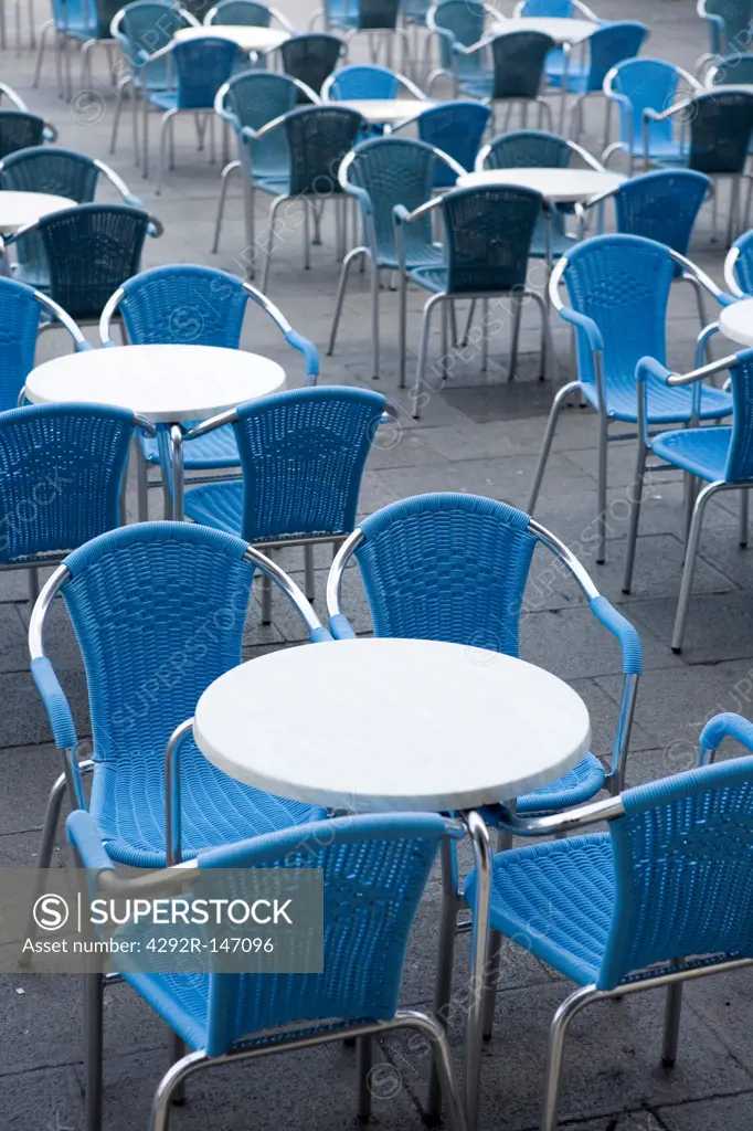 Italy,Venice, Piazza San Marco. Cafe chairs and tables