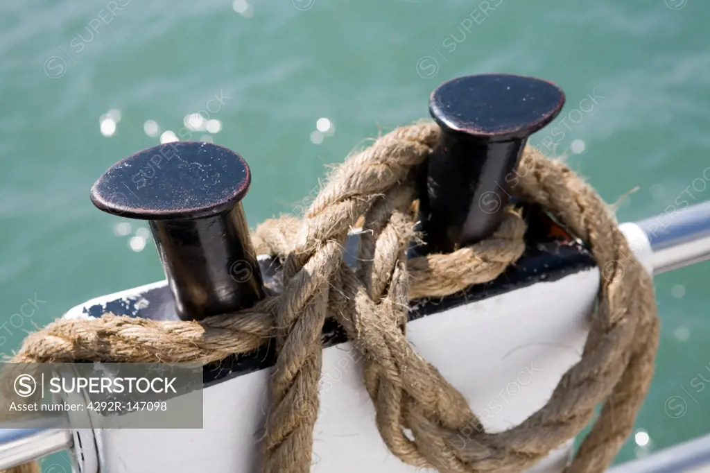 Ropes rolled up on a boat's deck
