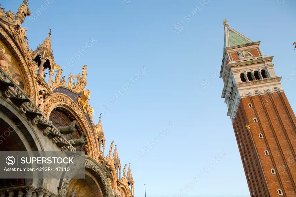 Italy, Venice, San Marco square, the basilica and belfry