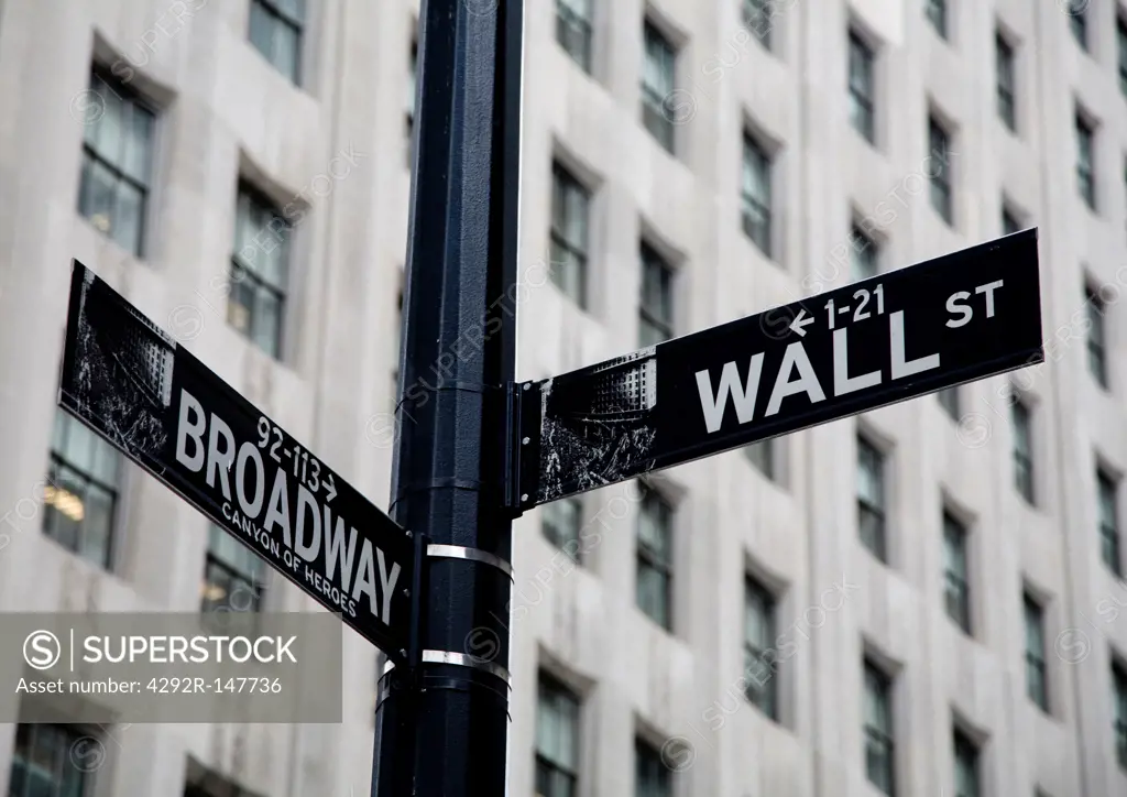 North America, USA, New York City, Wall Street sign